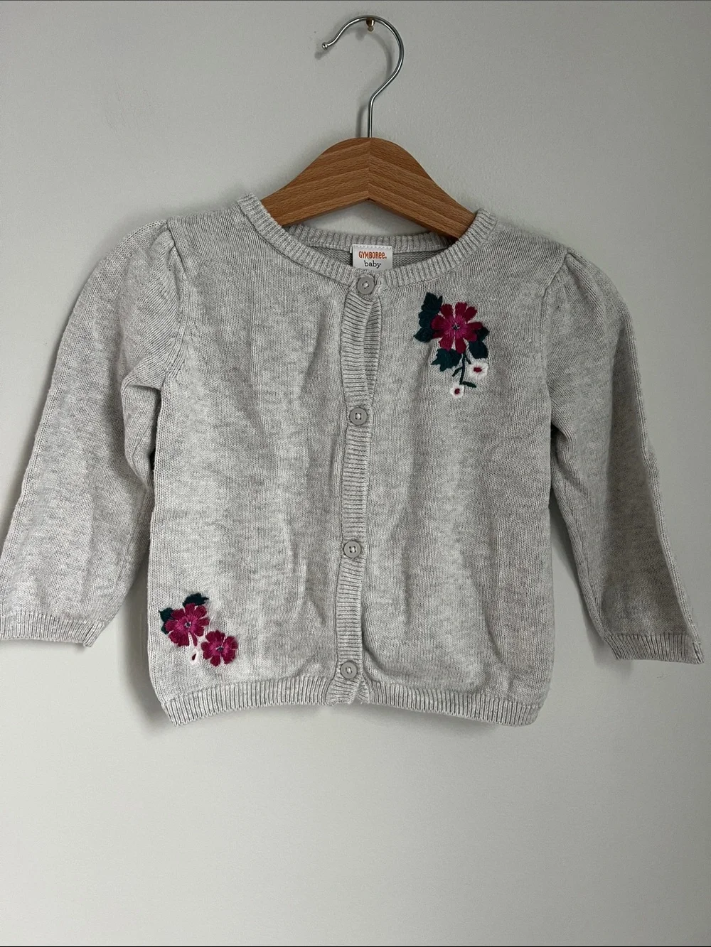 Gymboree | 100% Cotton Light Gray Floral Embroidered Cardigan Size 6-12 Months